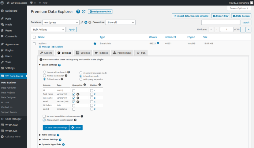 WP Data Access – Data Explorer Search Settings – Full-text Search ...