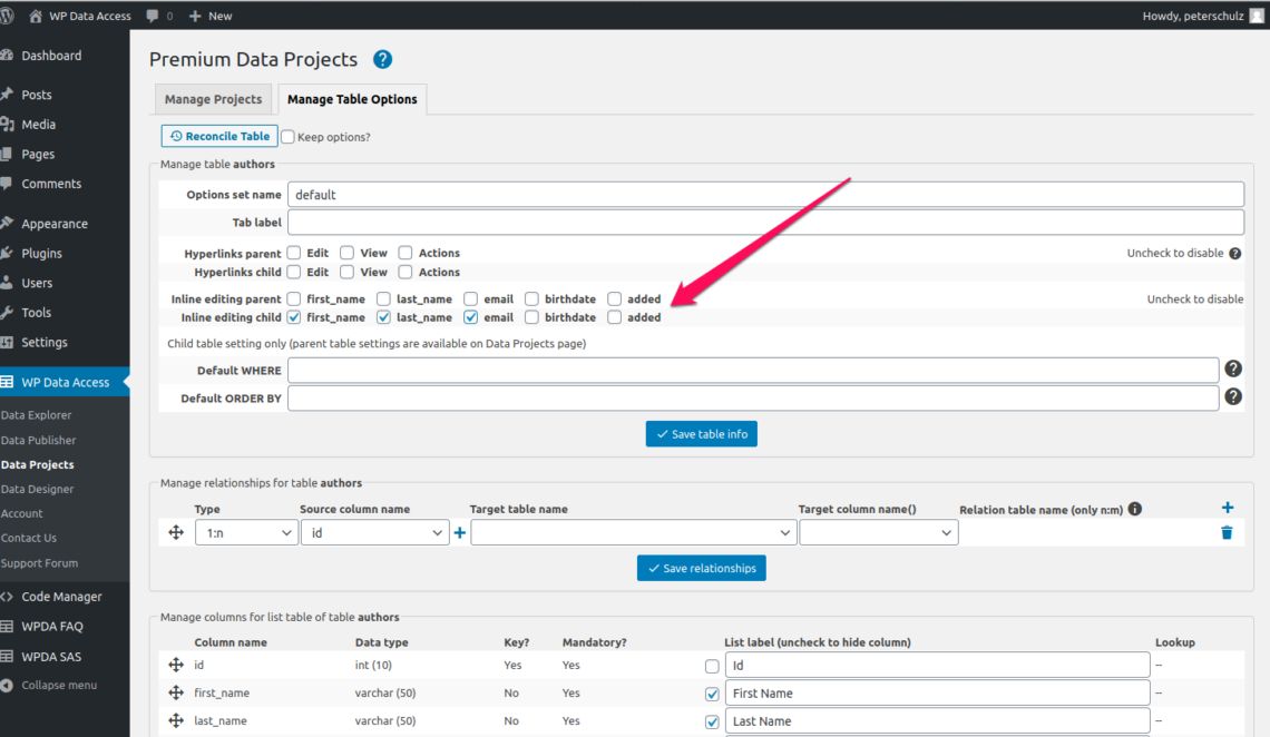 WP Data Access premium – Inline editing in Data Projects (Click to ...