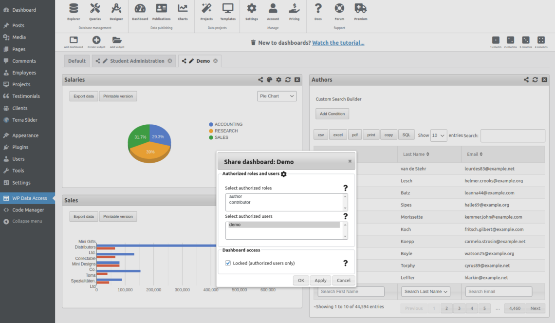 WP Data Access – Manage shared dashboards (Click to Enlarge) | WP Data ...