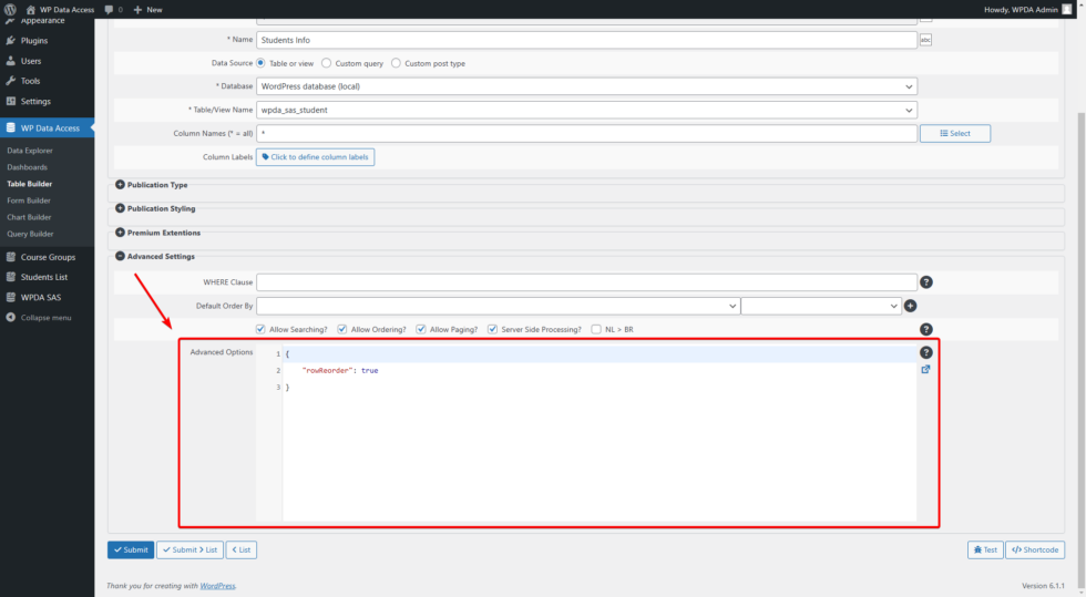 Advanced settings | WP Data Access