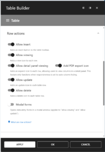 Table Builder - Row Actions