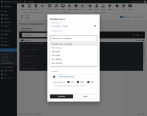 SQL Query Builder - schedule dialog